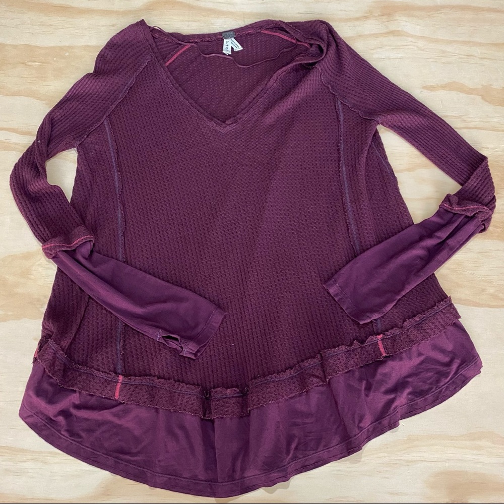 Free People ob668202 Laguna Burgundy Thermal Long Sleeve thumb hole Size Small